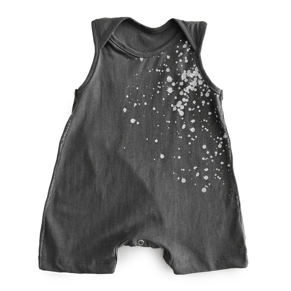 Charcoal Sleeveless Romper with Splash Print