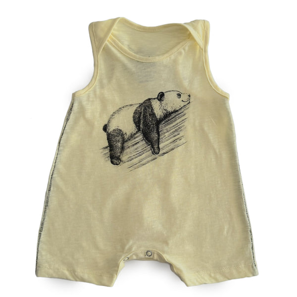 Yellow Sleeveless Romper with Panda Print