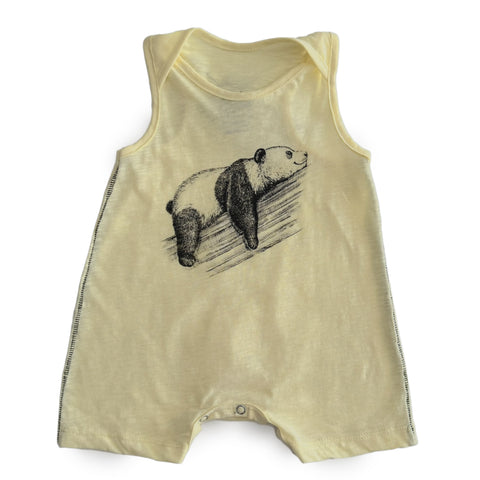 Yellow Sleeveless Romper with Panda Print