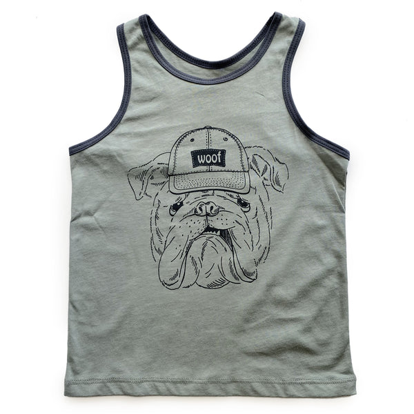 Olive Tank Top with Dog print