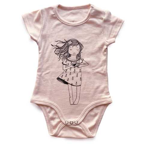 Blush Pink bodysuit onesie with Girl print